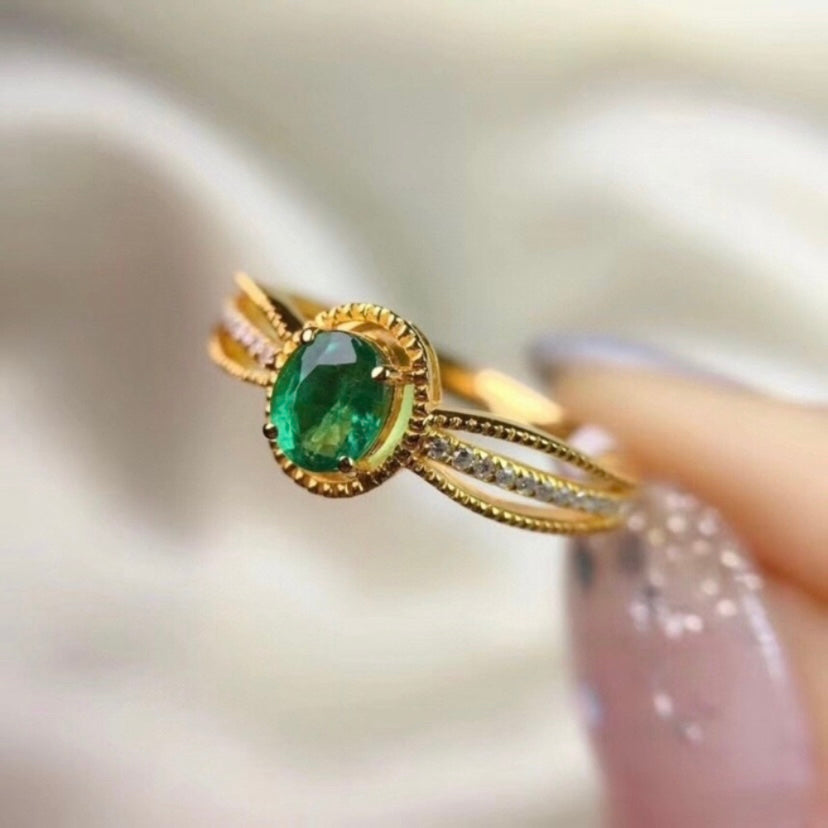 18K Yellow Gold Plated Adjustable Birthstone Green Crystal Emerald Ring