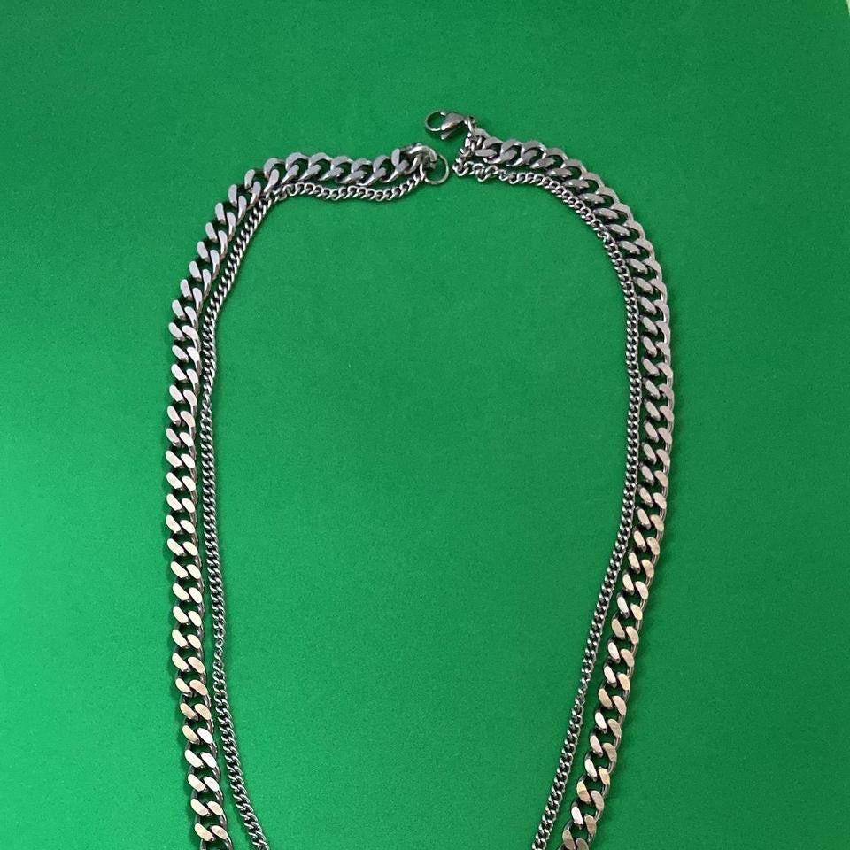 Titanium Steel Double Layer Pendant Necklace for Men Women,Punk Hip Hop Necklace