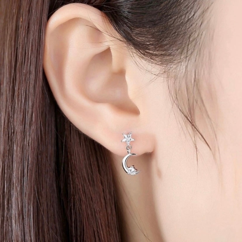Moon and Star Dangle Drop Earrings for Women