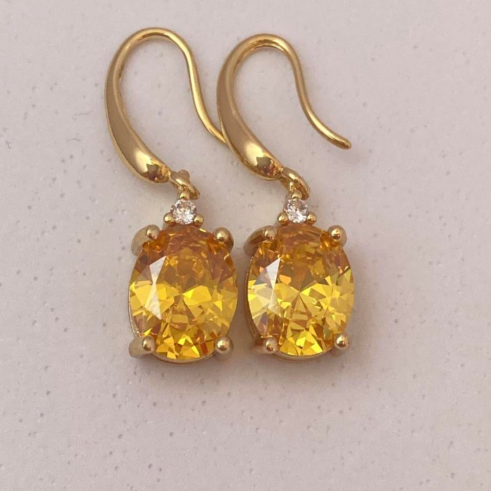 18K Gold Plated Citrine Dangle Drop Earrings for Women