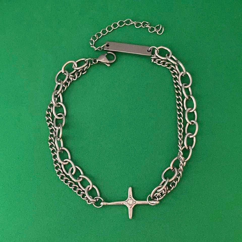 Double Layer Titanium Steel Star Link Bracelet for Men Women,Punk Hip Hop Bracelet