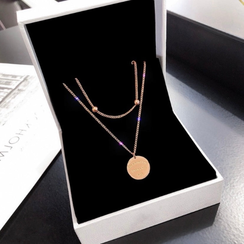 14K Rose Gold Plated Layered Pendant Necklace for Women