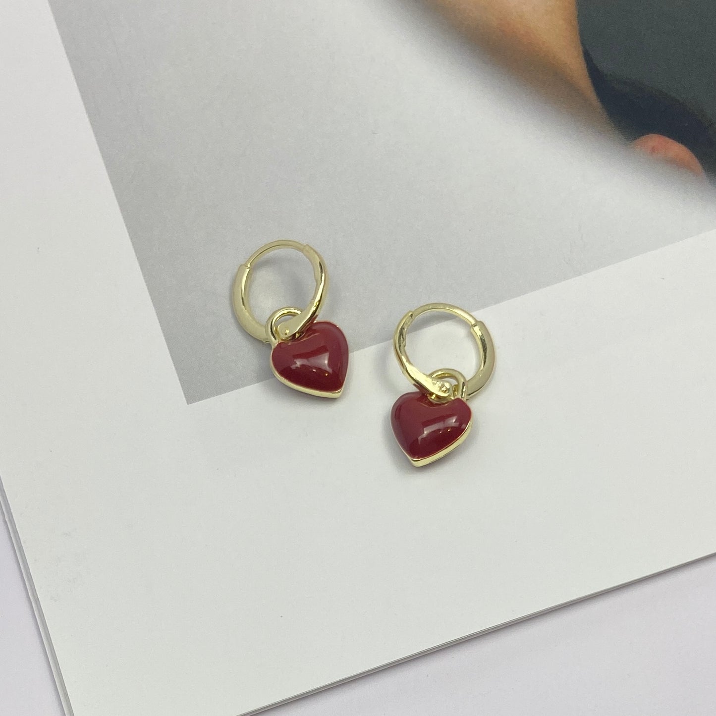 18K Gold Plated Love Heart Dangle Drop Earrings for Women,Red Heart Earrings