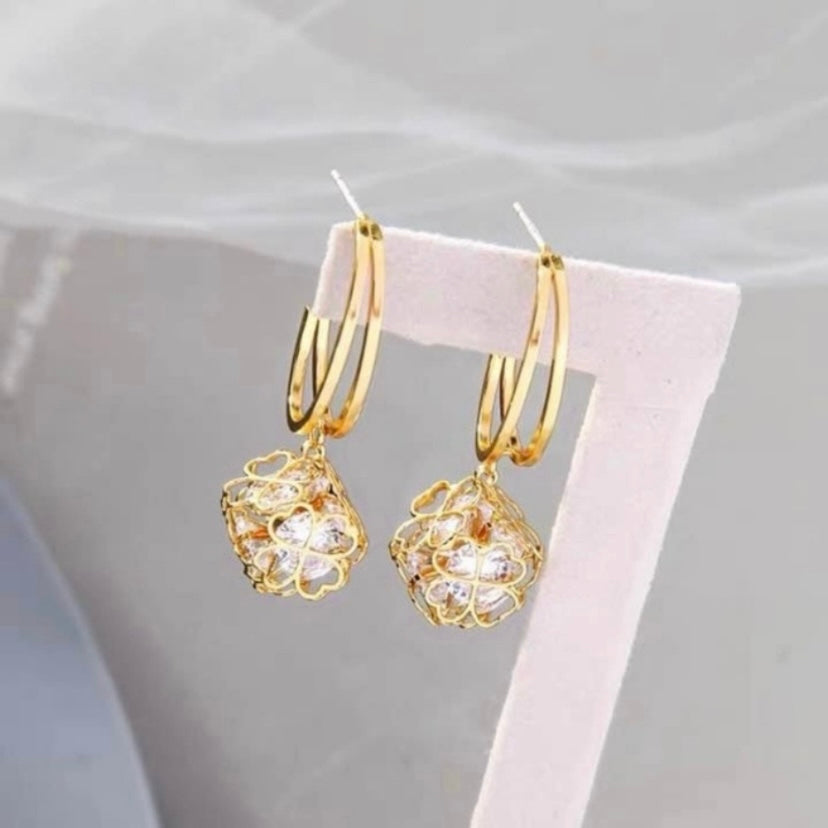 Crystal Flower Drop Dangle Earrings for Women