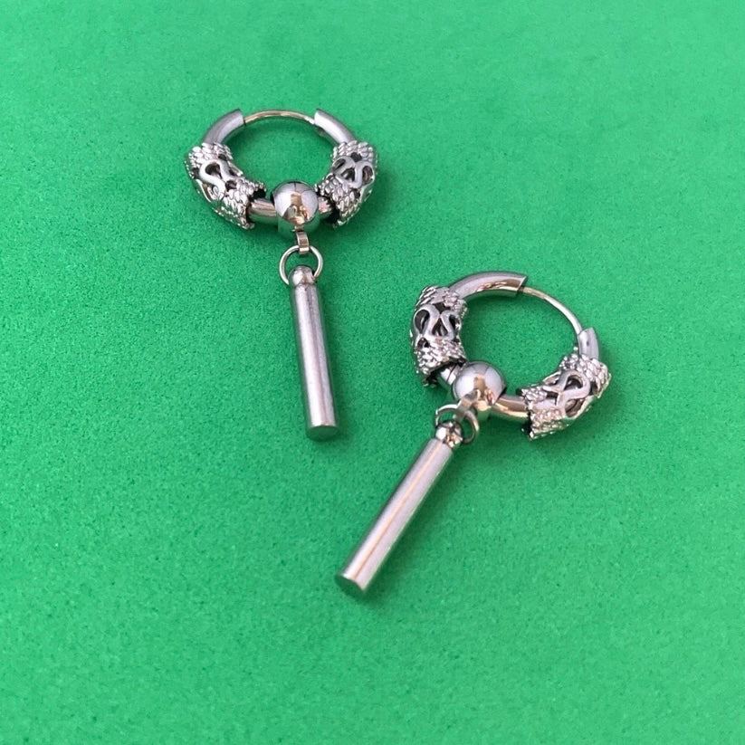 Titanium Steel Circle Bar Dangle Drop Earrings for Men Women
