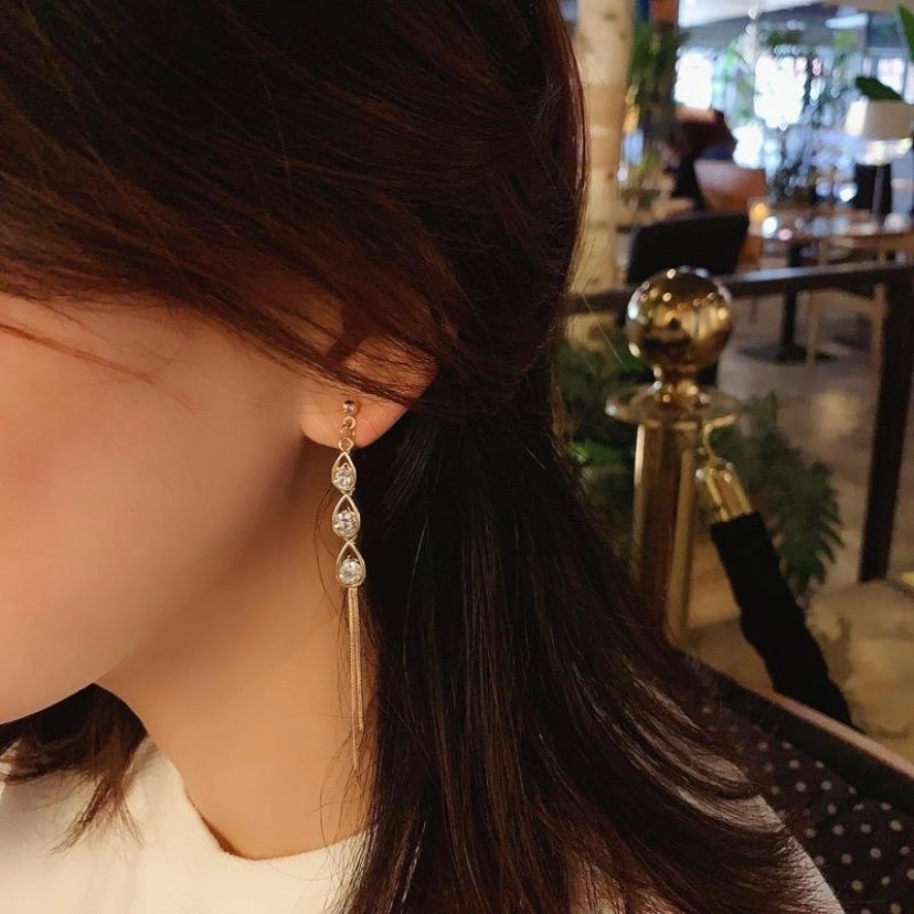 Elegant Crystal Long Tassel Dangle Drop Earrings for Women