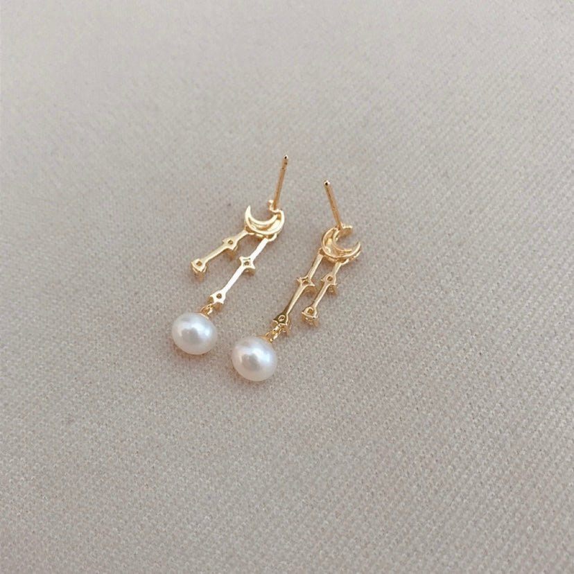 Moon Pearl Dangle Drop Earrings for Women