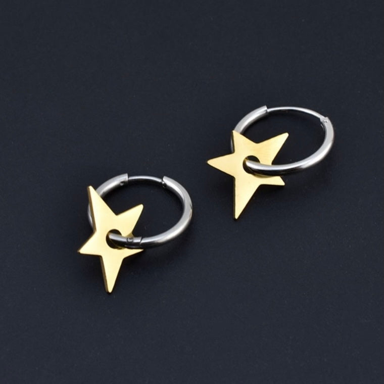 Stainless Steel Gold Star Hoop Earrings for Men Women