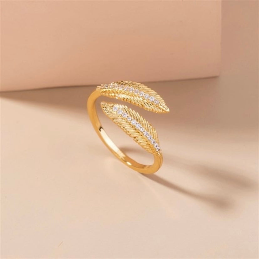 18K Gold Plated Adjustable Leaf Open Ring for Women,Leaf Ring,Statement Ring