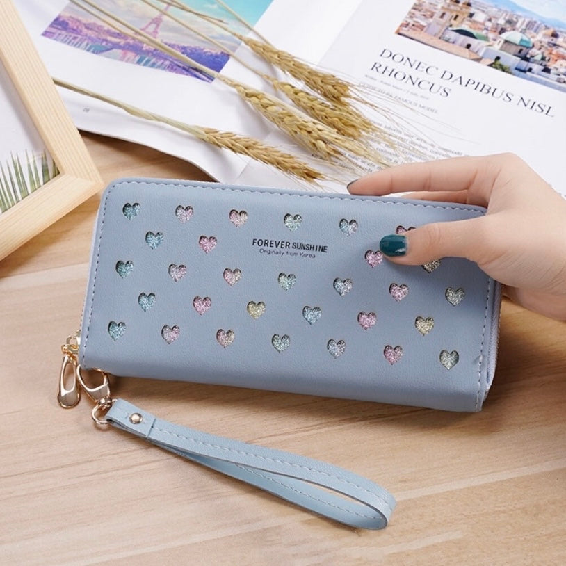 Wallet for Women,Leather Zipper Wallet,Large Capacity Long Wallet Credit Card Coin Purse Clutch Wristlet