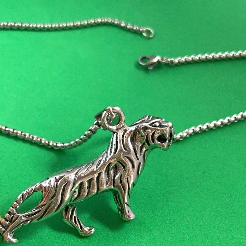 Titanium Steel Tiger Pendant Necklace for Men Women