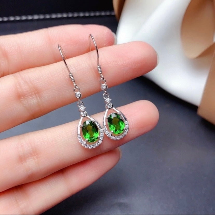 18K White Gold Plated Green Crystal Dangle Drop Earrings for Women