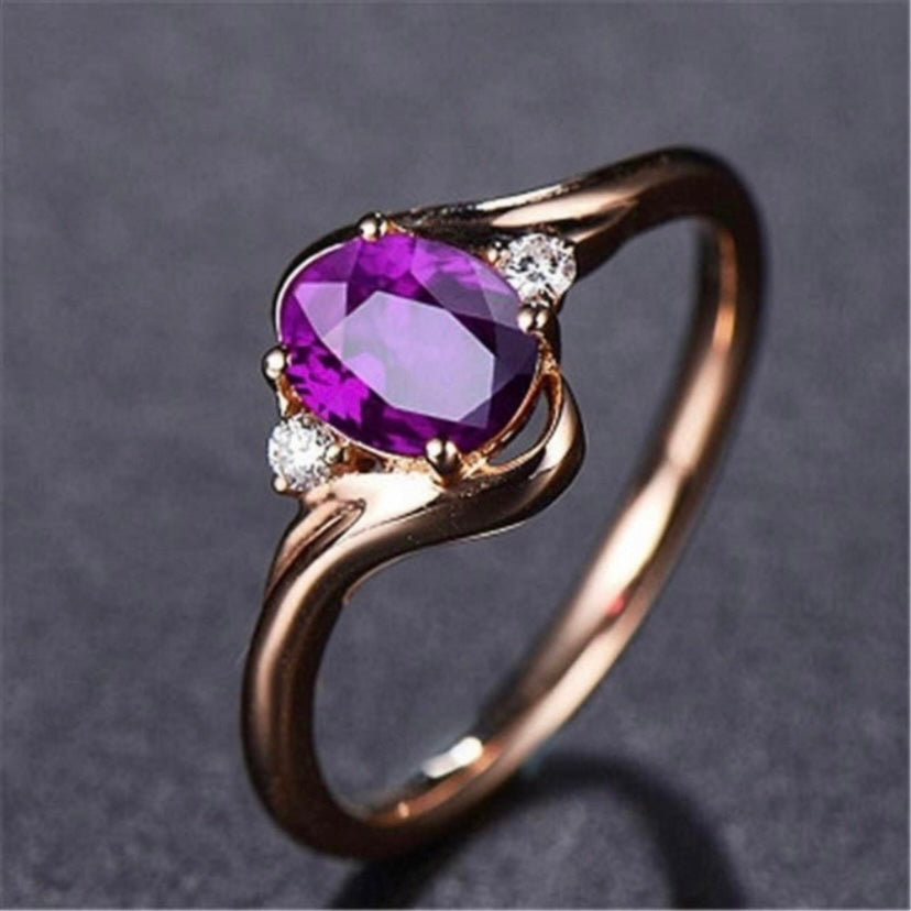 14K Rose Gold Plated Adjustable Purple Crystal Amethyst Ring for Women