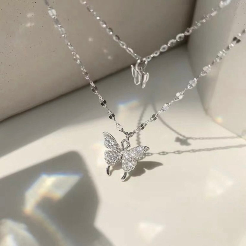 925 Silver Plated Layered Butterfly Pendant Necklace for Women