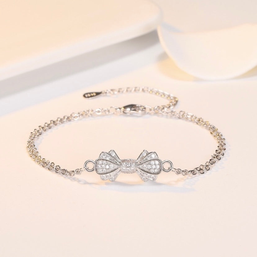 925 Silver Plated Bow Bracelet for Women