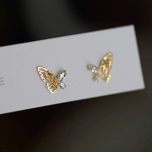 Small CZ Butterfly Stud Earrings for Women