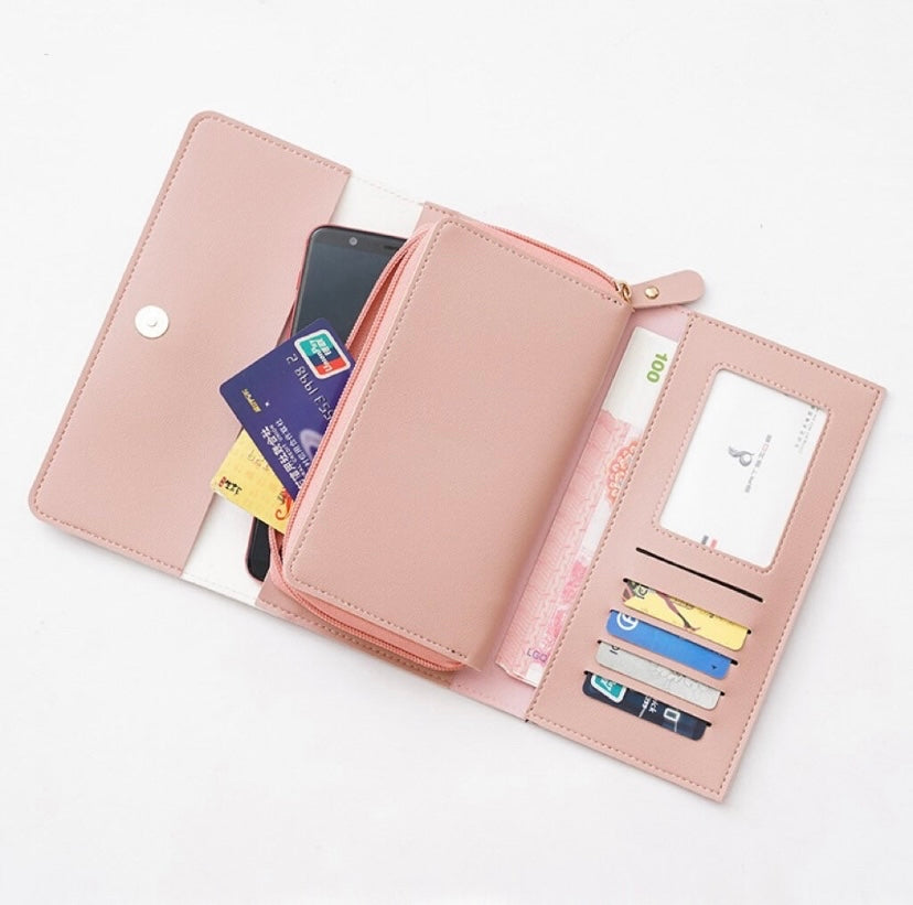 Wallet for Women,Fashion Snap Closure Trifold Wallet,Large Capacity Long Wallet Credit Card Holder Clutch Wristlet