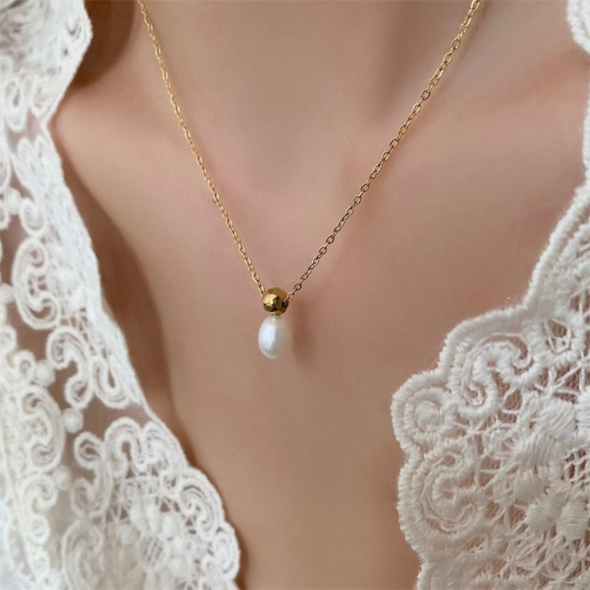 18K Gold Plated White Pearl Pendant Necklace for Women,Pearl Necklace