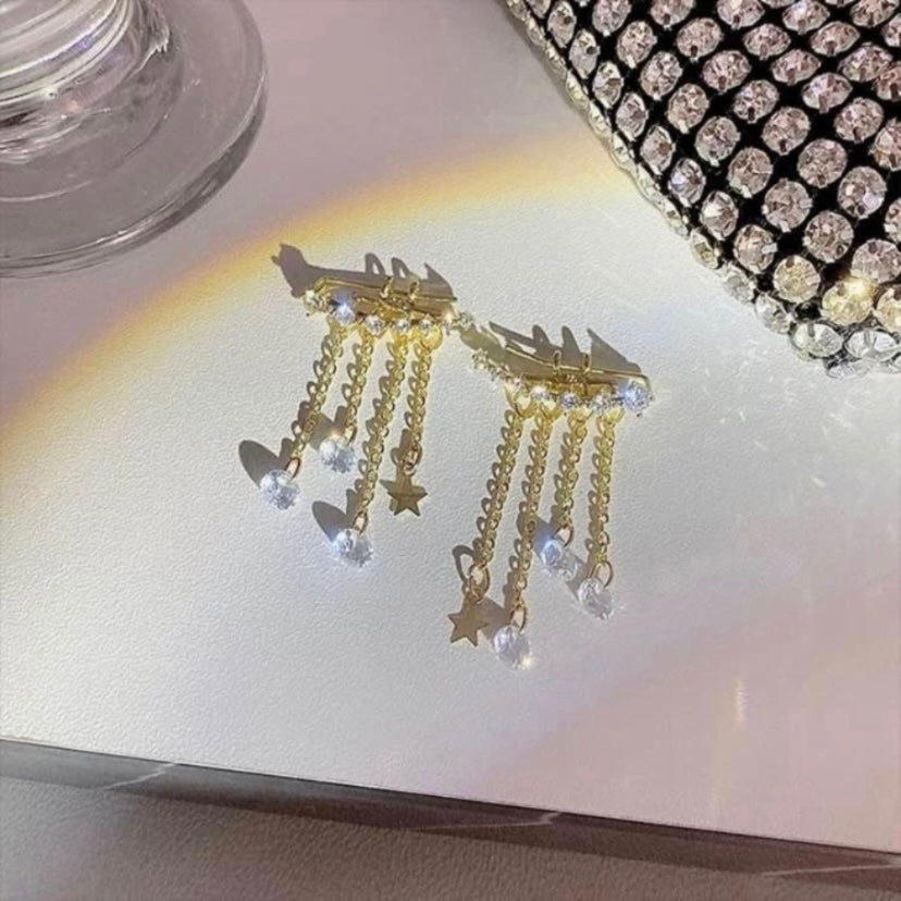 Women's Crystal Star Tassel Chain Dangle Drop Earrings