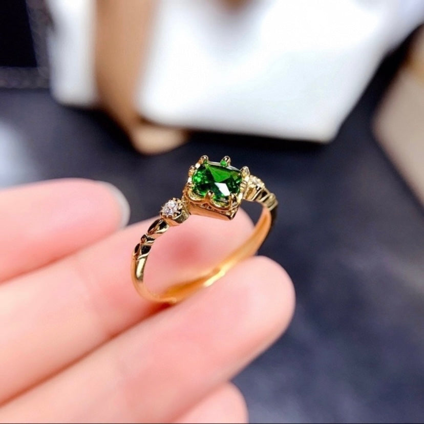 18K Gold Plated Adjustable Birthstone Green Crystal Emerald Ring for Women