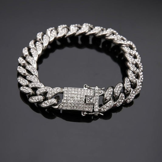 Titanium Steel Link Chain Bracelet for Men Women,CZ Cubic Zirconia Punk Hip Hop Bracelet