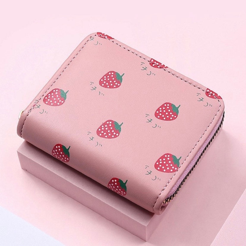 Short Wallet for Women,Cute Mini Strawberry Zipper Wallet for Girls,Credit Card Holder Coin Purse
