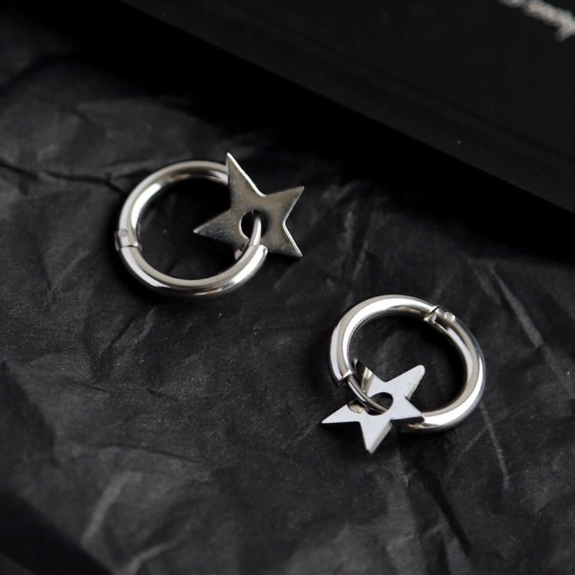 Stainless Steel Star Hoop Earrings for Men Women