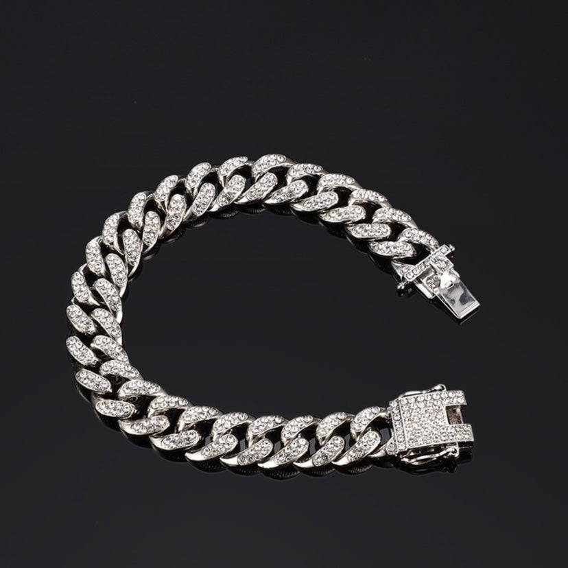 Titanium Steel Link Chain Bracelet for Men Women,CZ Cubic Zirconia Punk Hip Hop Bracelet