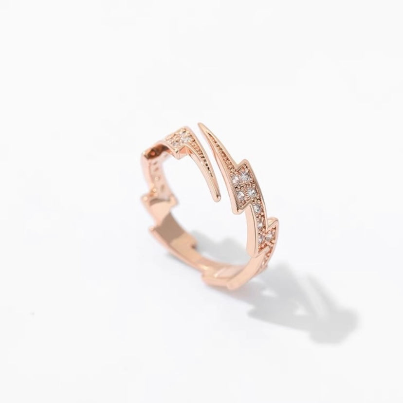 14K Rose Gold Plated Adjustable Lightning Ring for Women