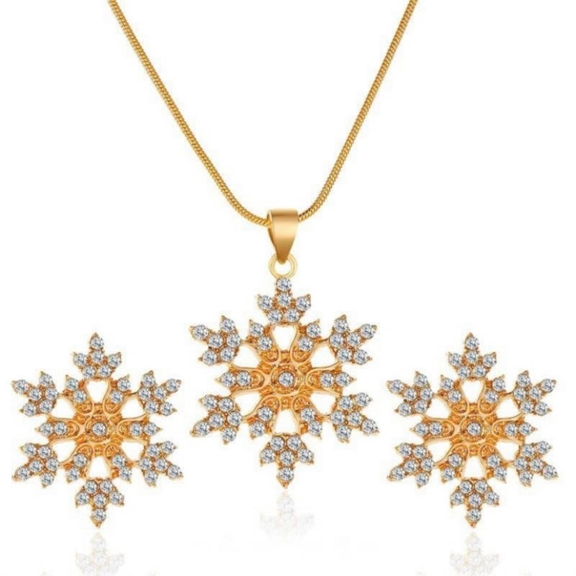 Snowflake Jewelry Set Snowflake Necklace Snowflake Stud Earrings