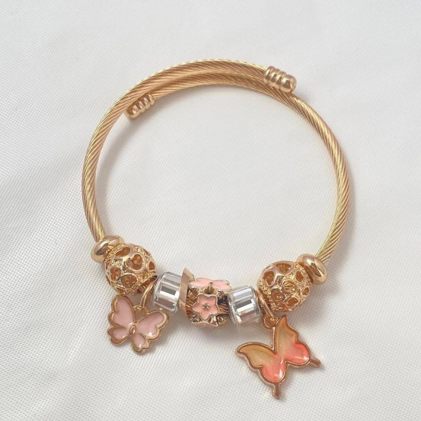 18K Gold Plated Butterfly Charm Bracelet for Women