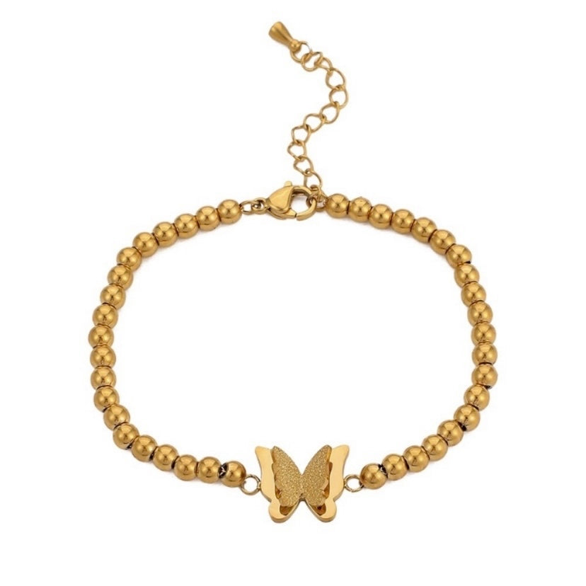 18K Gold Plated Bead Chain Butterfly Charm Bracelet for Women