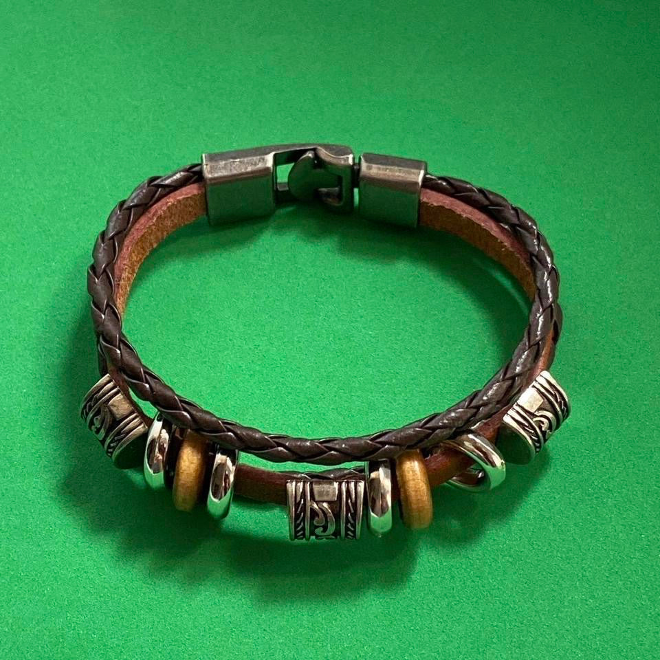Double Layer Braided Leather Bracelet for Men Women