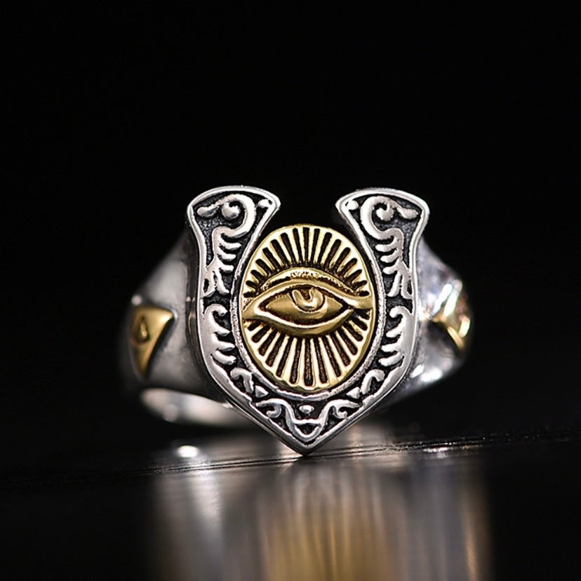 925 Silver Plated Adjustable Eye of God Ring for Men Women,Punk Hip Hop Ring