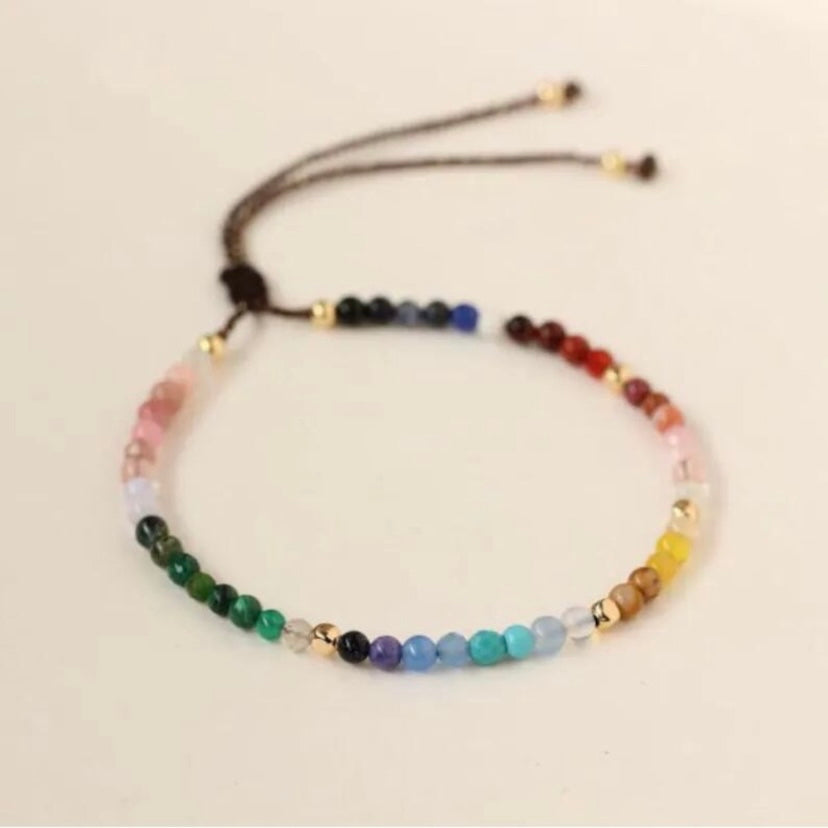 Bohemian Multicolor Crystal Agate 3mm Beads Adjustable Bracelet