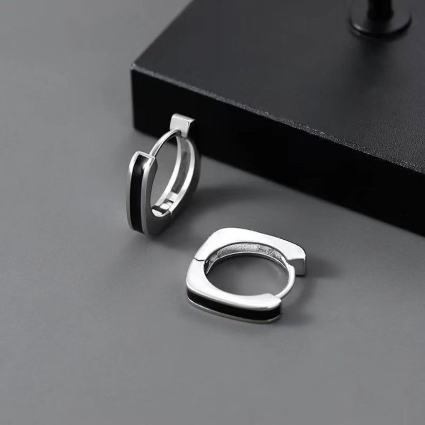 925 Silver Plated Geometry Hoop Earrings for Men Women