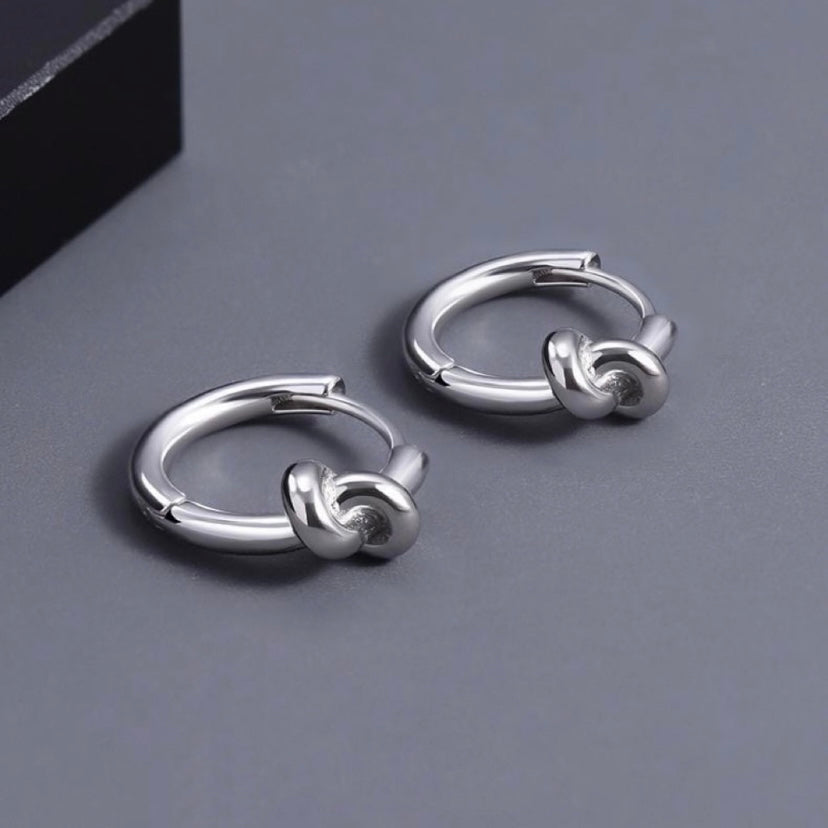 925 Silver Plated Knot Small Hoop Earrings for Men Women