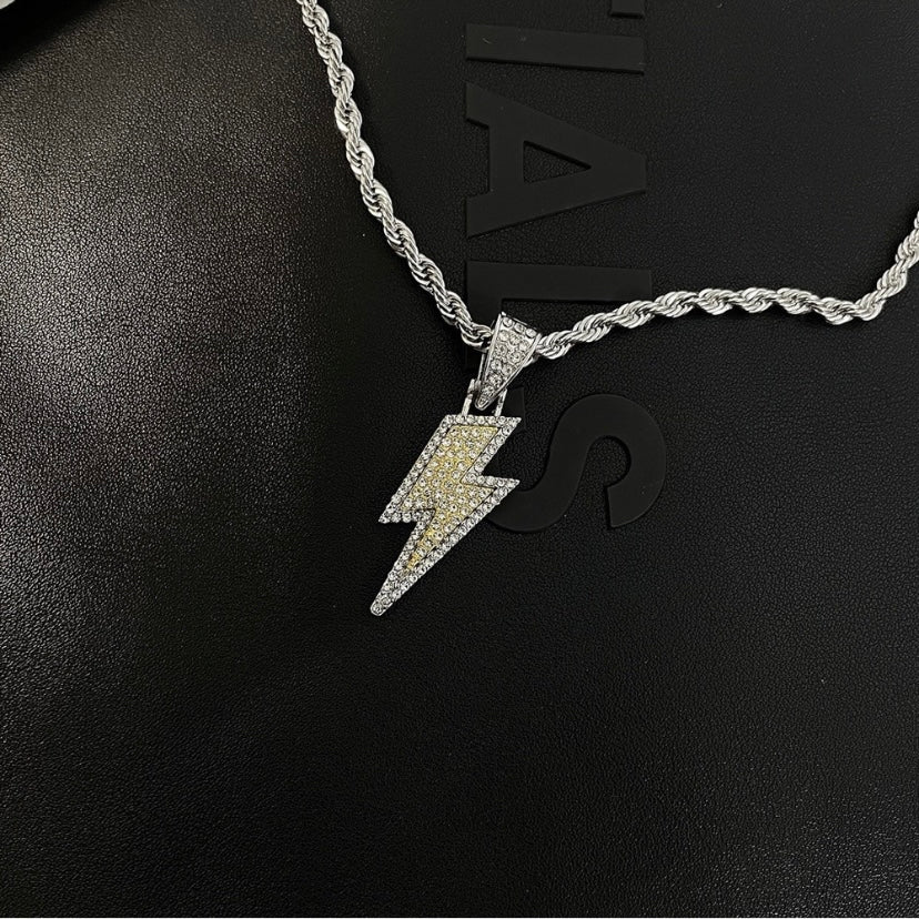 Titanium Steel Lightning Pendant Necklace for Men Women,Punk Hip Hop Necklace