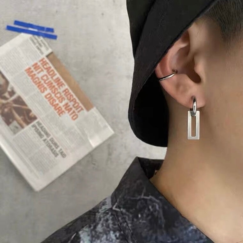 Titanium Steel Geometric Rectangle Dangle Drop Earrings for Men Women