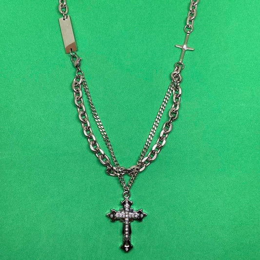 Titanium Steel Layered Cross Pendant Necklace for Men Women,Cross Necklace