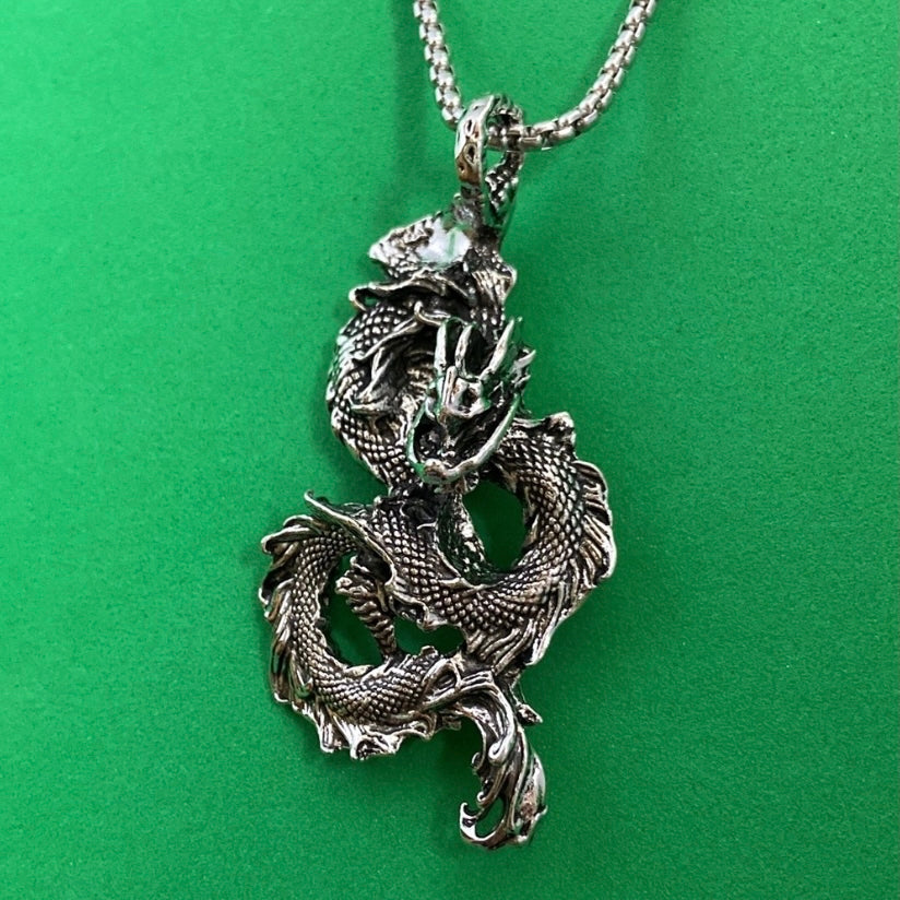 Titanium Steel Dragon Pendant Necklace for Men Women,Unisex Hip Hop Necklace