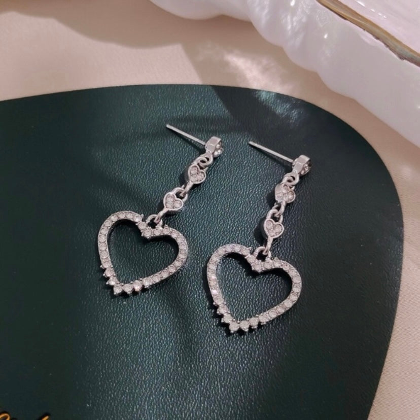CZ Love Heart Dangle Drop Earrings for Women