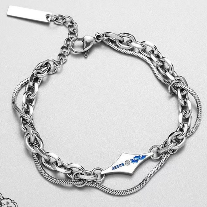 Double Layer Titanium Steel Link Chain Bracelet for Men Women,Punk Hip Hop Bracelet