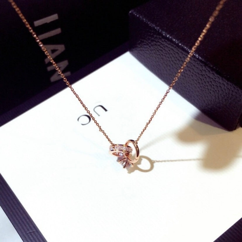 14K Rose Gold Plated Double Rings Pendant Necklace for Women