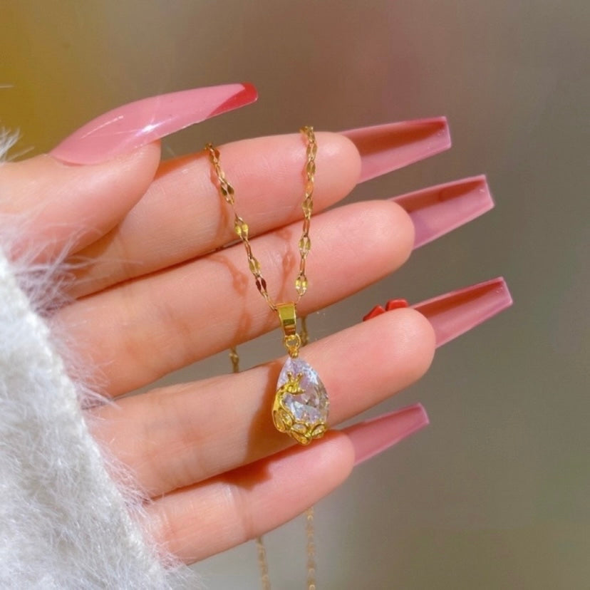 18K Gold Plated Peacock Crystal Teardrop Pendant Necklace for Women