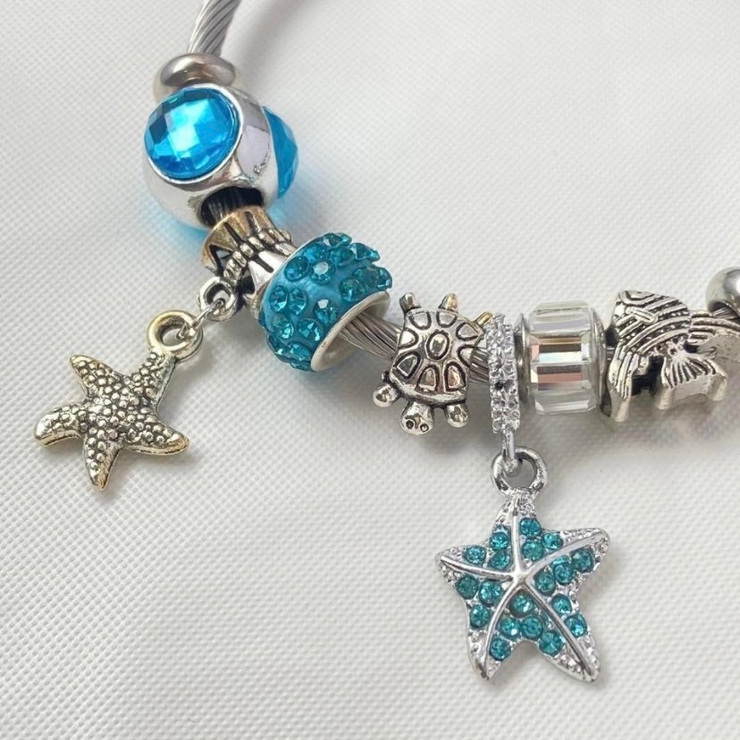 925 Silver Plated Blue Star Charm Bracelet for Women