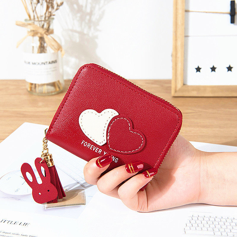Short Wallet for Women,Cute Love Heart Zipper Wallet for Girls,Credit Card Holder Coin Purse