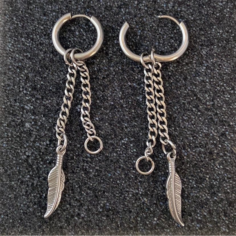 Stainless Steel Feather Dangle Drop Earrings for Men Women