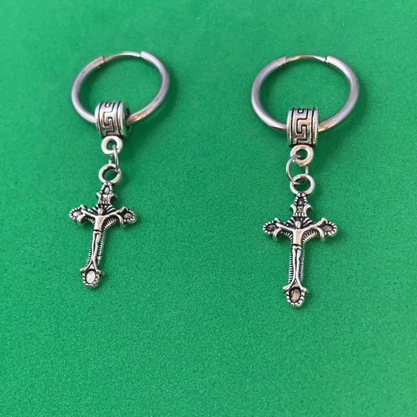 925 Silver Plated Cross Dangle Drop Earrings for Men Women