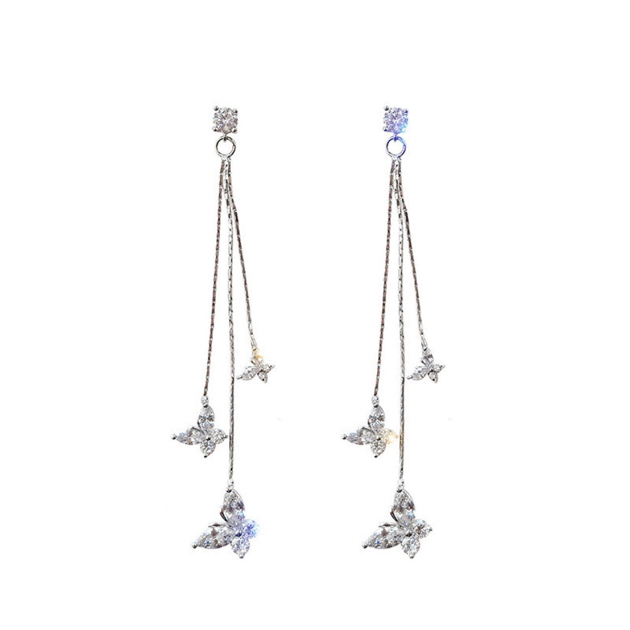 Crystal Butterfly Long Tassel Dangle Drop Earrings for Women